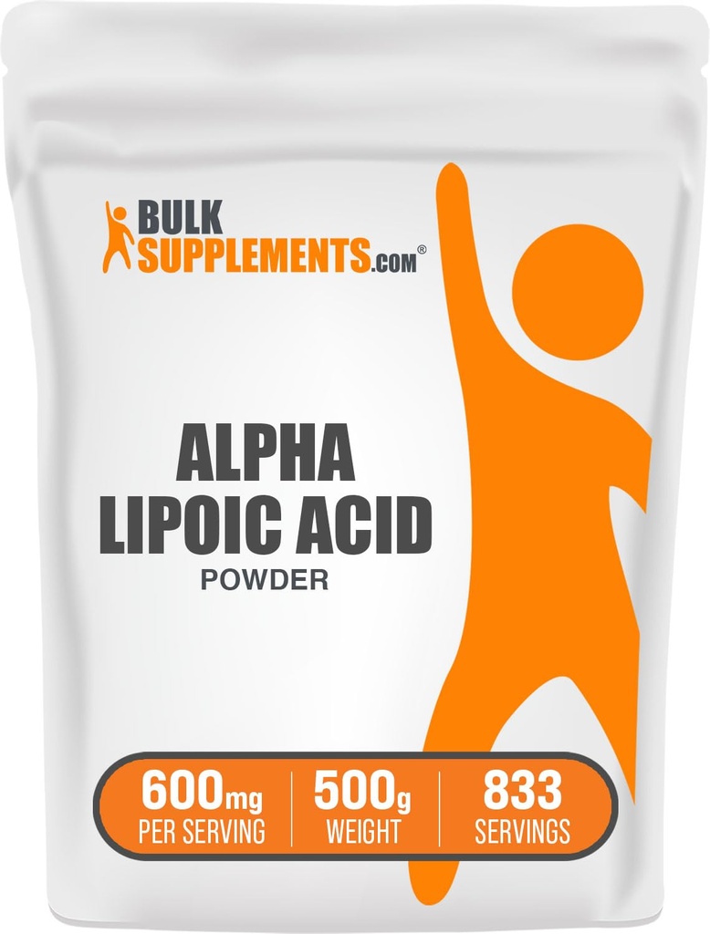 BulkSupplements.com Alpha Lipoic Acid Powder - ALA Supplement, Antioxidante Ergänzung - Glutenfrei, 600mg pro Servierung, 500g (1.1 lbs) (Pack von 1)