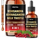 8in1 Schisandra Berry Tropfen mit Milchdistel, Ashwagandha, Rhodiola Rosea, Heilige Basilikum, Artichoke, Dandelion Root & Turmeric Curcumin - 2 Fl Oz für 2 Monate Versorgung