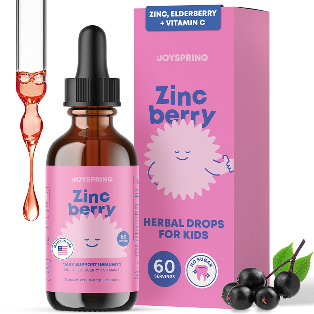 JoySpring ZincBerry - Kinder Zink & Vitamin Supplement (2 fl oz) Immununterstützung Tropfen mit Elderberry Flavor für Kinder 2-16+ Jahre