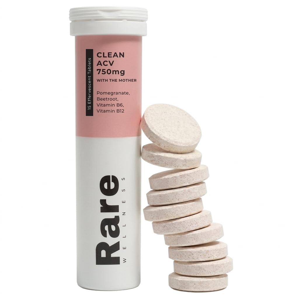 Clean 750mg Apple Cider Vinegar Fizz Tablets with The Mother | No Preservatives, No Artificial Color, No Artificial Sweetener | Added Pomegranate + Beetroot + Vitamin B6 & B12 |Effervescent Tablets for Weight Management & Digestion (1)