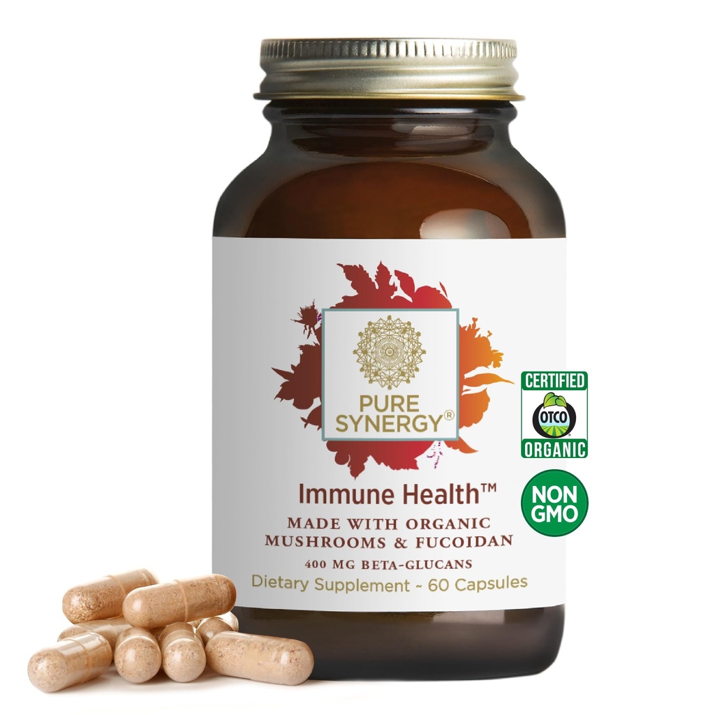 PURE SYNERGY Immune Santé , Immuni Support Supplément de champignons , Extraits d'Astragalus et Beta-Glucan avec Extraits fonctionnels organiques de champignons , pour le support annuel (60 capsules)