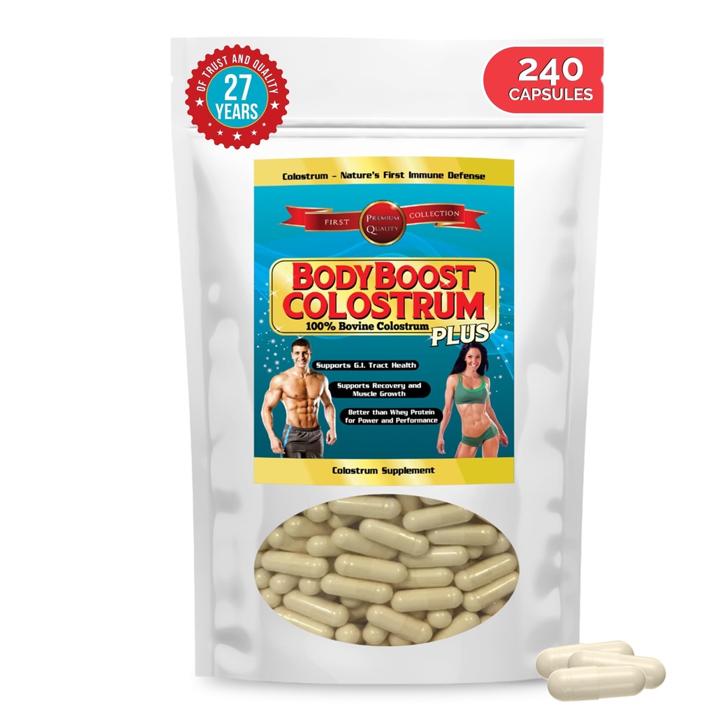 BodyBoost Colostrum Capsules (240) - Immune Booster Supplement with Immunoglobulin & Lactoferrin, Grass-fed Bovine Colostrum Capsule, 100% Bovine Colostrum, Super Food for Gut Health,Diverse Intake