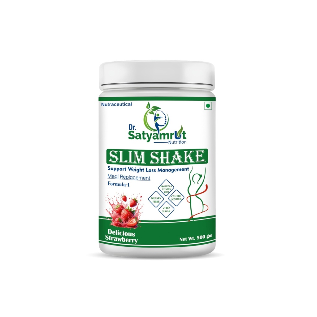 DR SATYAMRUT NUTRITION Slim Shake Formula-1 With Weight Loss & Fitness Support For Meal Replacement | Low Calorie | | No Added Sugar | High Protein | Body Detoxify - Delicious – (500gm) (STAWBERRY)