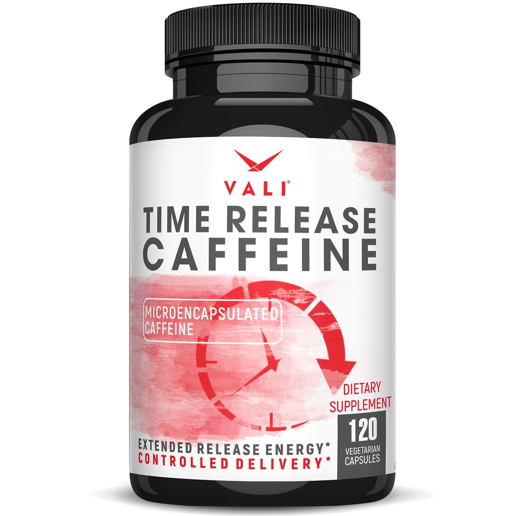 VALI Time Release Caféine 100mg Capsules- Smart Lent Release for Extended Energy & Focus. Supplément Nootropic avancé. Brain Booster Performance active, alerte et clarté. 120 Capsules de Veggie