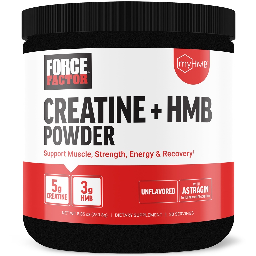 Kraftfaktor Kreatin HMB Pulver, 5g Kreatin Monohydrat + 3g myHMB für Muskelwachstum, Stärke, Energie und Erholung, mit AstraGin für verbesserte Absorption, entflammt, 30 Portionen