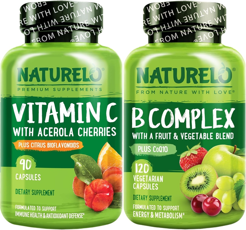 NATURELO Capsules de vitamine C, 90 Compte Complexe de vitamine B 120 Compte