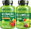 NATURELO Capsules de vitamine C, 90 Compte Complexe de vitamine B 120 Compte