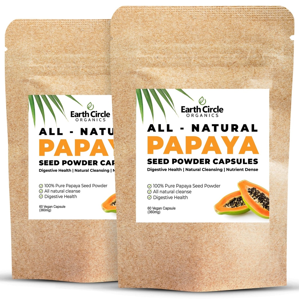 Papaya Seed Powder Capsules – Leistungsstarke Papain-Ergänzung mit Vitaminen A, C, & E & Enzyme für Verdauung & Gut Gesundheit – 360mg/Serving – 60 Vegan Kapseln pro Packung (Pack mit 2, 60-120 Tage Versorgung)