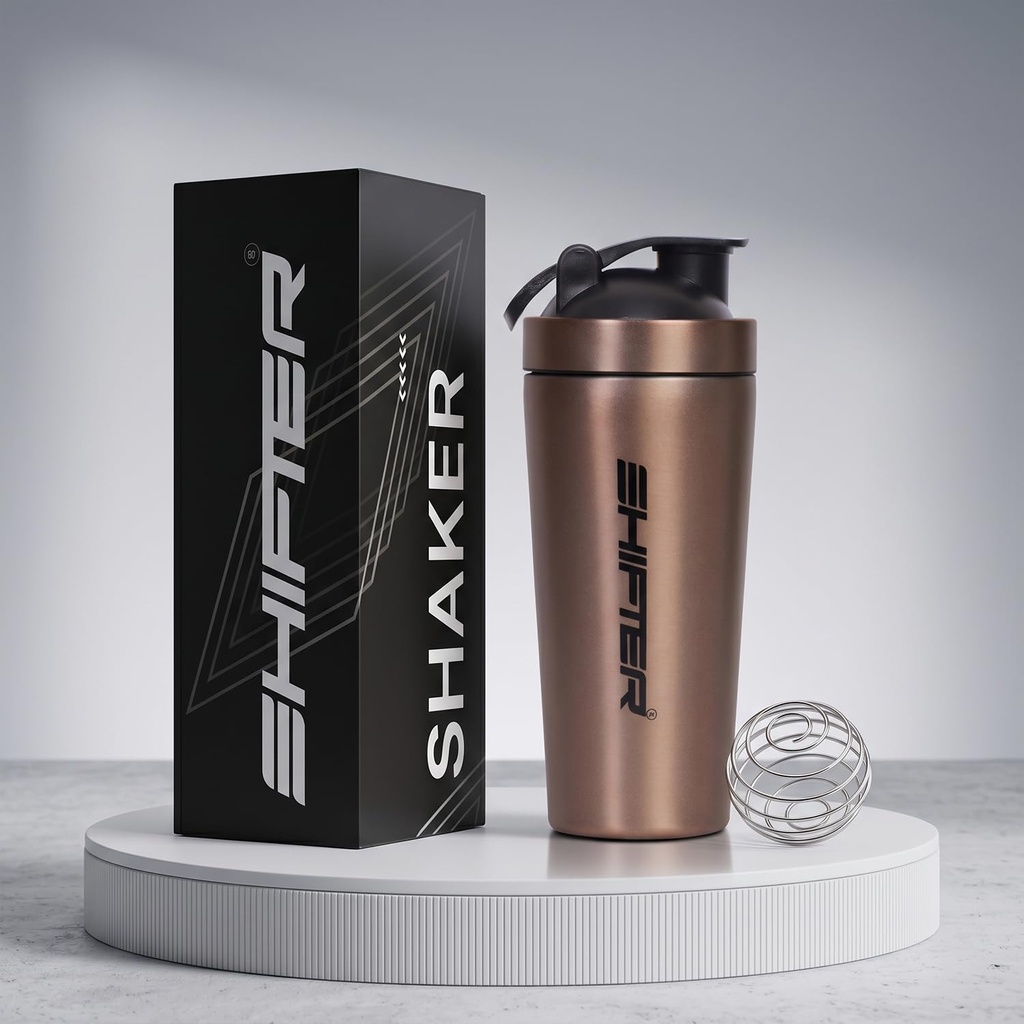 SHIFTER Steel Shaker Bottles for Protein Shake, Gym Bottles for Men Protein Shaker Bottle for Gym Shaker Bottles for Gym Bottle Gym Water Bottle for Men Shaker Steel Shaker Bottle (BRONZE), 700 ml