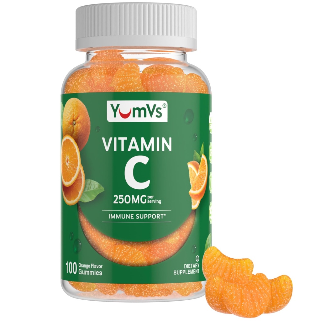 Vitamin C Gummi für Erwachsene - 250 mg Yummy Vitamin C Gummy - VIT C Gummis - Immununterstützungsergänzung -Orange Flavored Kosher, Halal, Glutenfrei (100 Zähler)
