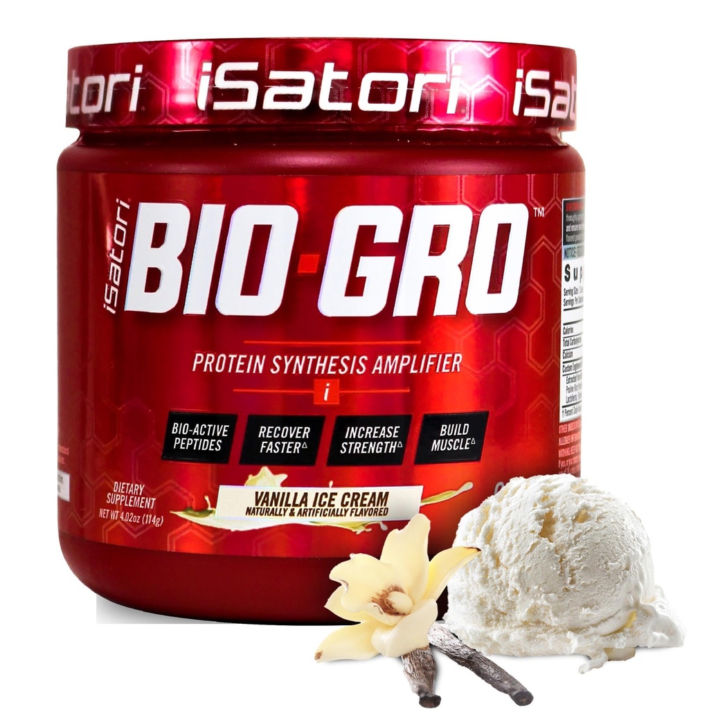 Amplificateur de synthèse de protéines BIO-GRO iSatori, pour la récupération et la croissance musculaires, supplément de pré-entraînement et de colostrum sans stimulant amélioré avec des peptides bio-actifs- Crème glacée à la vanille (60 portions)