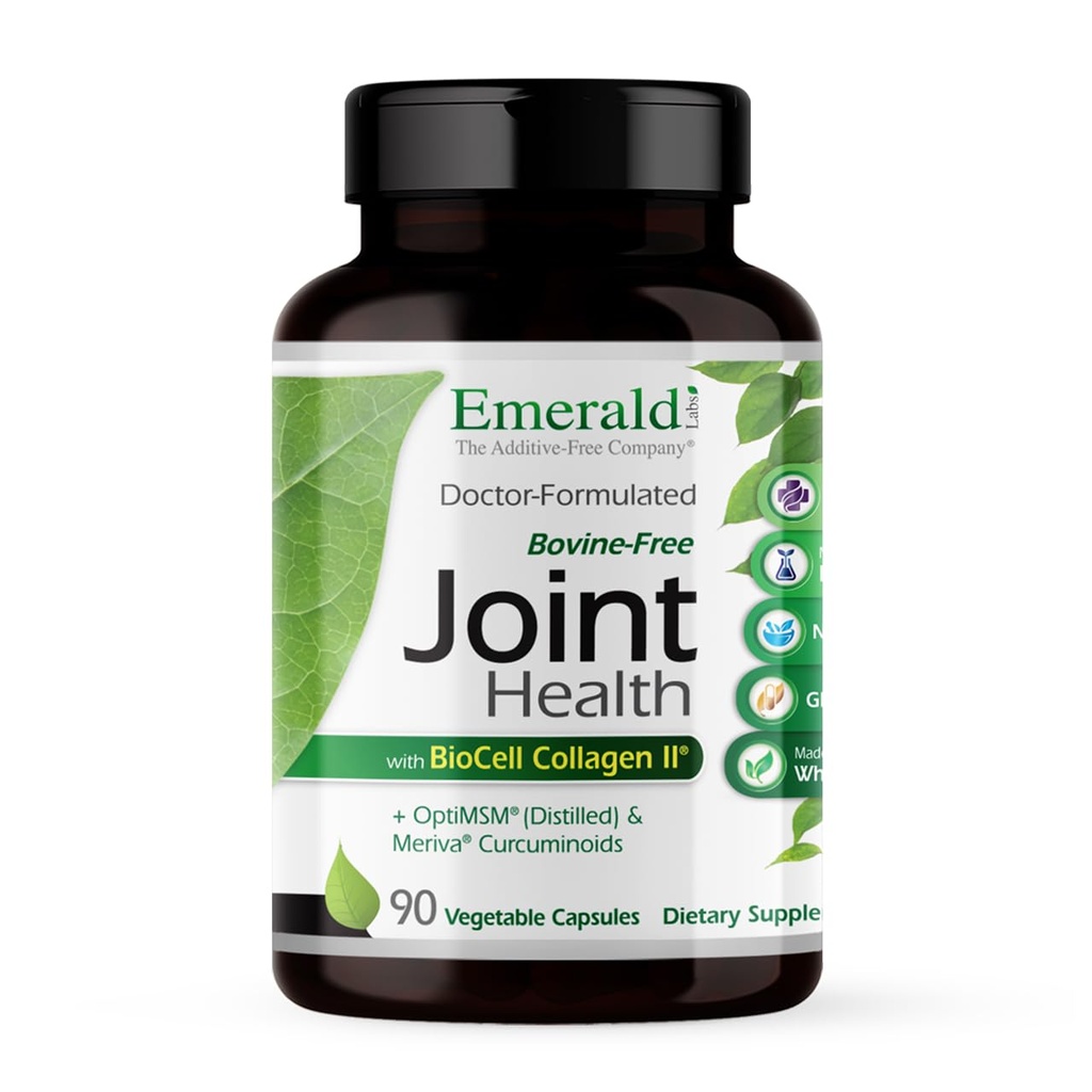 EMERALD LABS Hygiène articulaire - Biocell II Collagène, OptiMSM, Glucosamine, Meriva Curcuminoides curmériques et plus - Soutien à la santé articulaire, à la mobilité et à la flexibilité* - 90 capsules végétales (30 jours d'approvisionnement)
