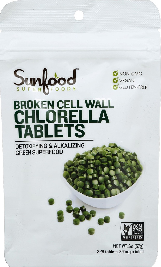 Sunfood Superfoods Chlorella Tablets - Chlorophyll, Chlorella Supplement, Chlorophyll Pillen, Broken Cell Wall Algae Kapseln, Non GMO, Vegan - 2 oz Tasche