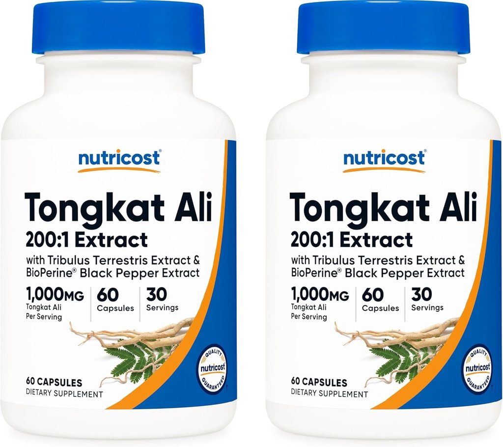 Nutricost Tongkat Ali 1000mg, 60 Caps (2 Flaschen) - 30 Servierungen pro Flasche, Veggie Caps, Non-GMO, Glutenfrei