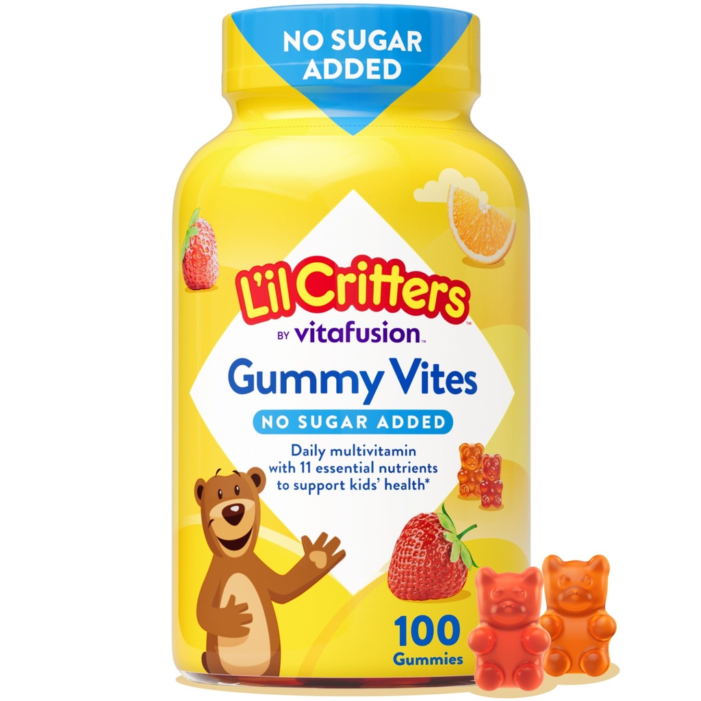 Vitamine Gummy sans sucre ajouté chaque jour Multivitamine Gummy pour les enfants 2+ ans, Vitamine C, D3 pour les immunes, fraises et oranges, 100 Gummes