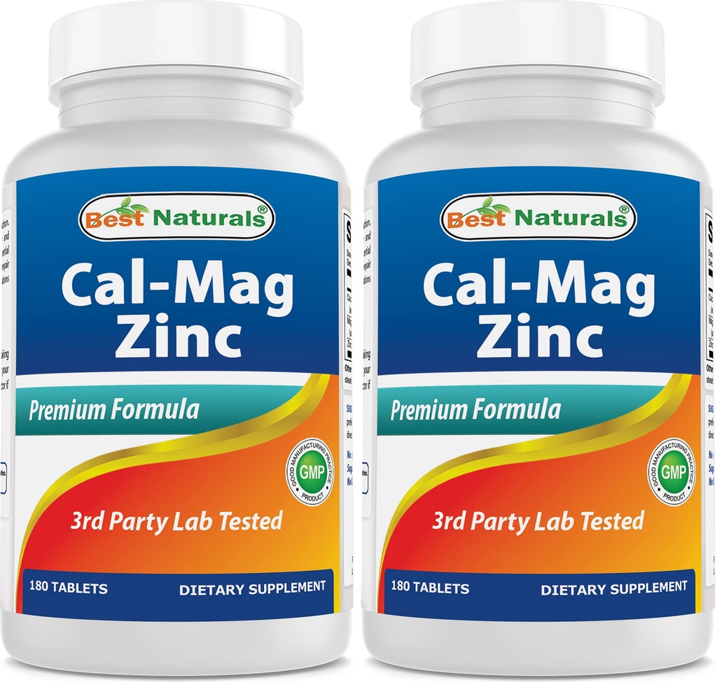 2 Packungen - Best Naturals Calcium Magnesium Zink - 180 Tabletten - Essential Cal Mag Zink Mineral Complex (Gesamt 360 Tabletten)