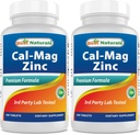 2 Packungen - Best Naturals Calcium Magnesium Zink - 180 Tabletten - Essential Cal Mag Zink Mineral Complex (Gesamt 360 Tabletten)