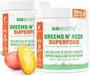 GOBIOTIX Super Greens and Reds Powder - Rote und grüne Superfood - Probiotische Beilage - Verdauungsenzyme und Rübenwurzelpulver - Bio Vollnahrung Nahrungsergänzungsmittel (Mango, 2 Pack)
