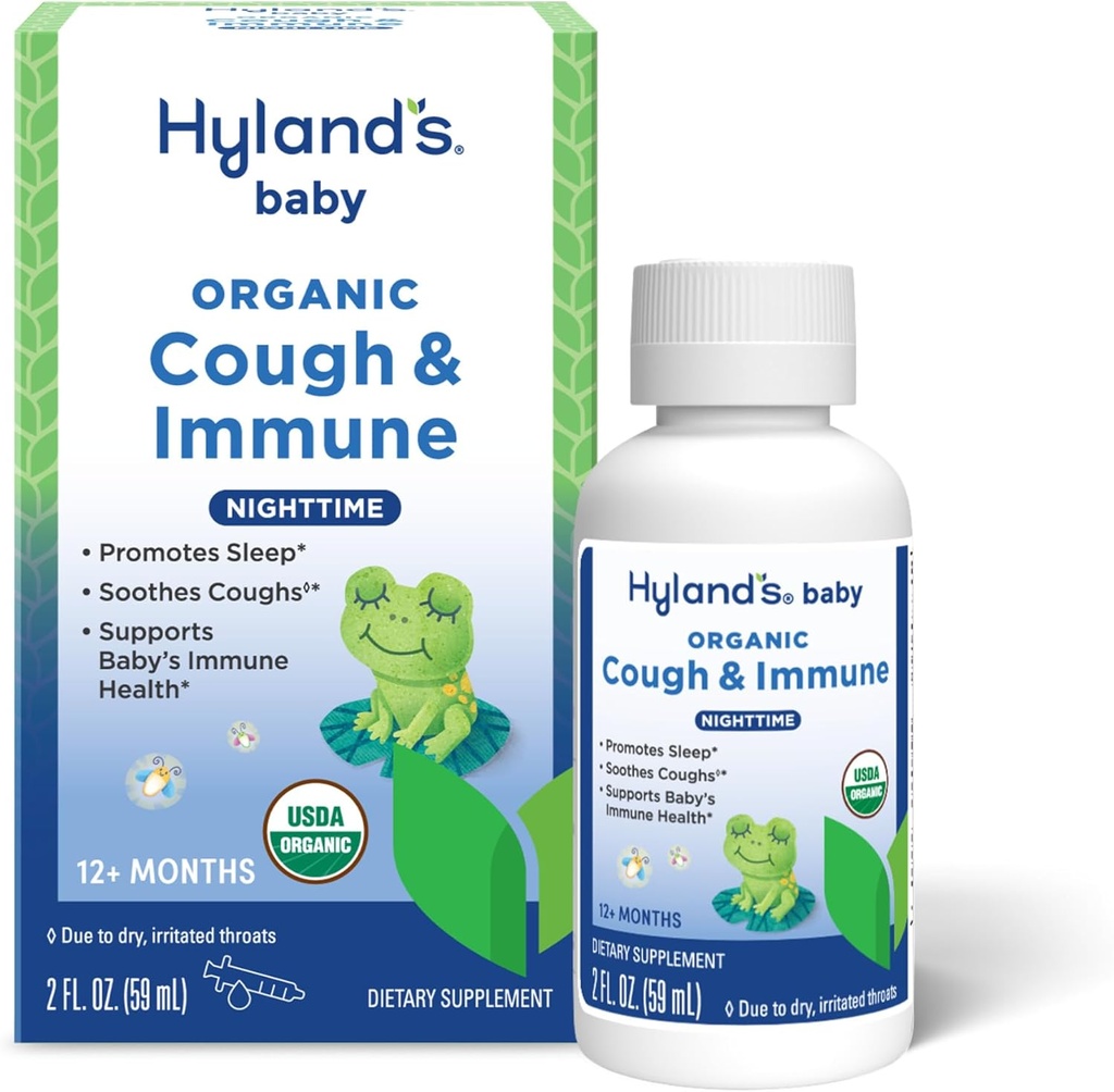 Hyland's Baby Organic Cough Syrup und Immununterstützung mit Agave, Elderberry und Pomegranate, Soothes Cough und unterstützt Immunität, Nacht, 2 Fl. Oz.