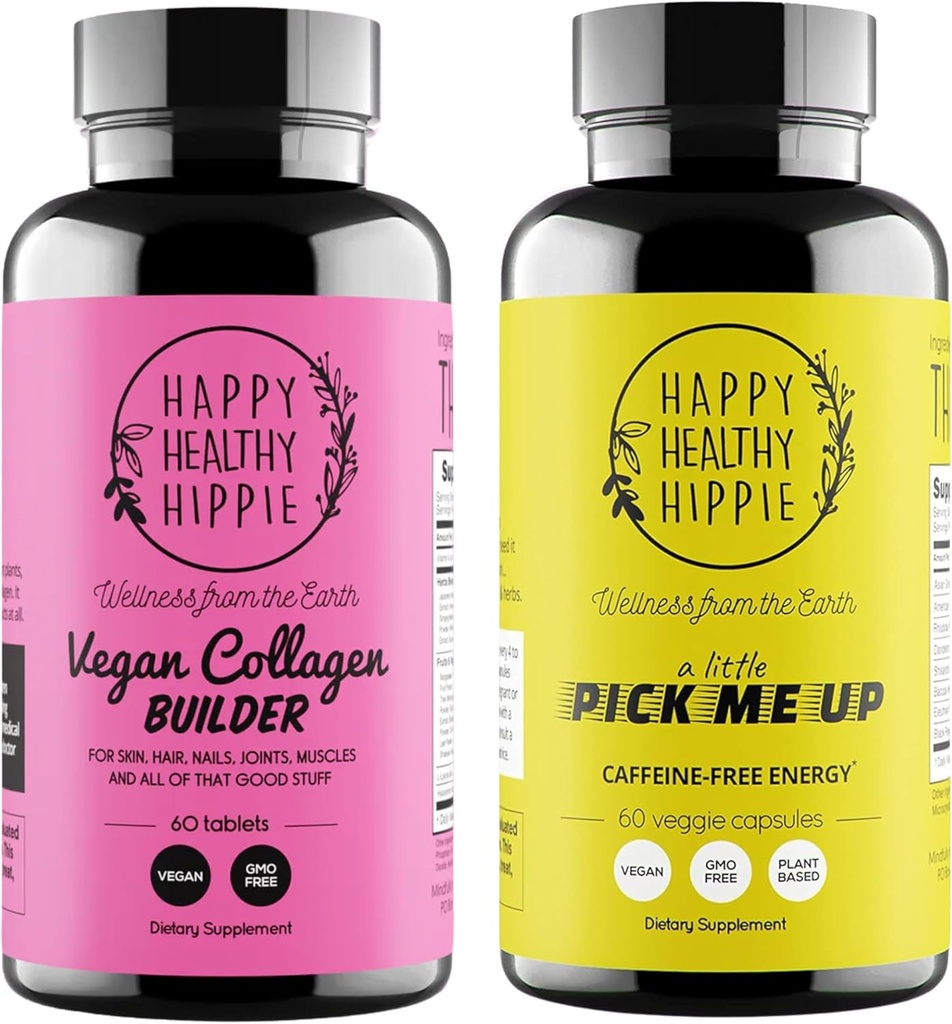 Happy Healthy Hippie Pick Me Up Natürliche Energie Pillen & Vegan Collagen Builder