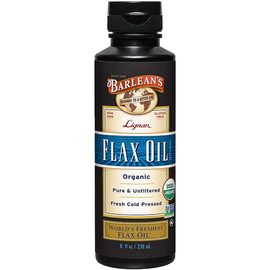 Barlean's Organic Lignan Flaxseed Oil Liquid Supplement von Kaltgepressten Flax Seeds, 7,230 mg ALA Omega-3 Fettsäuren für Haut- und Haarpflege, Vegan & Glutenfrei, 8 Unzen