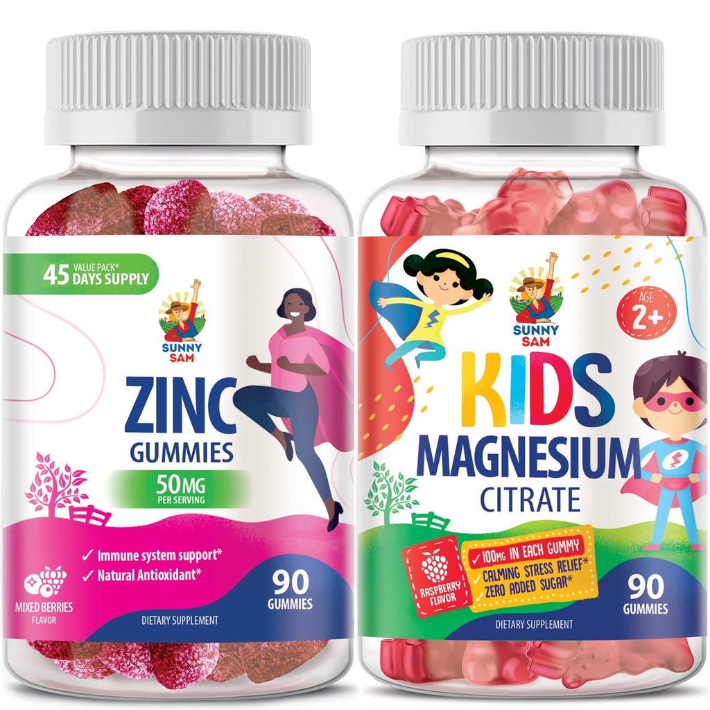 SUNNY SAM Zink-Gummi für Erwachsene & Magnesium-Gummi für Kinder & Erwachsene - 100mg - Calm Magnesium Chews