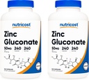 Nutricost Zinc Gluconate 240 Veggie Capsules (50mg) (2 Bottles) - Gluten Free and Non-GMO