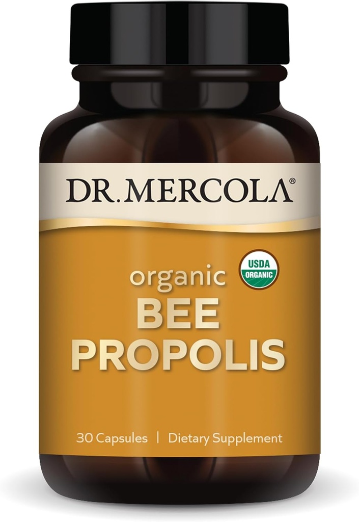 Dr Mercola Propolis d'abeille biologique, 30 portions (30 capsules), supplément alimentaire, soutient la santé respiratoire, non-OGM, certifié USDA biologique