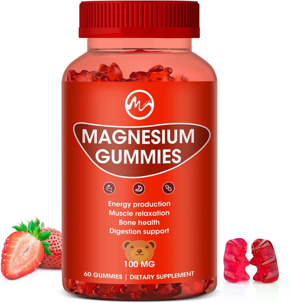 Magnesiumgummis 100mg hohe Festigkeit - fruchtige Aromen Gummy Bear, Gesunde Mineralergänzungsmittel fördert Muskel, Energie & Verdauung
