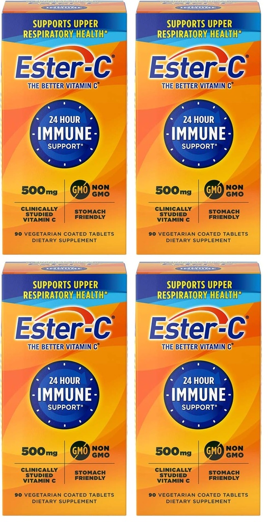 Ester-C 500 mg 24 Stunden Vitamin C Tabletten für Immununterstützung, Vitamin C Ergänzung, 90 Zähler (Pack von 4)