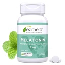 EZ Melts dissolvable Melatonine, 5 mg, sans sucre, 2 mois d'approvisionnement, aromatisé à la menthe fraîche - 1 emballage