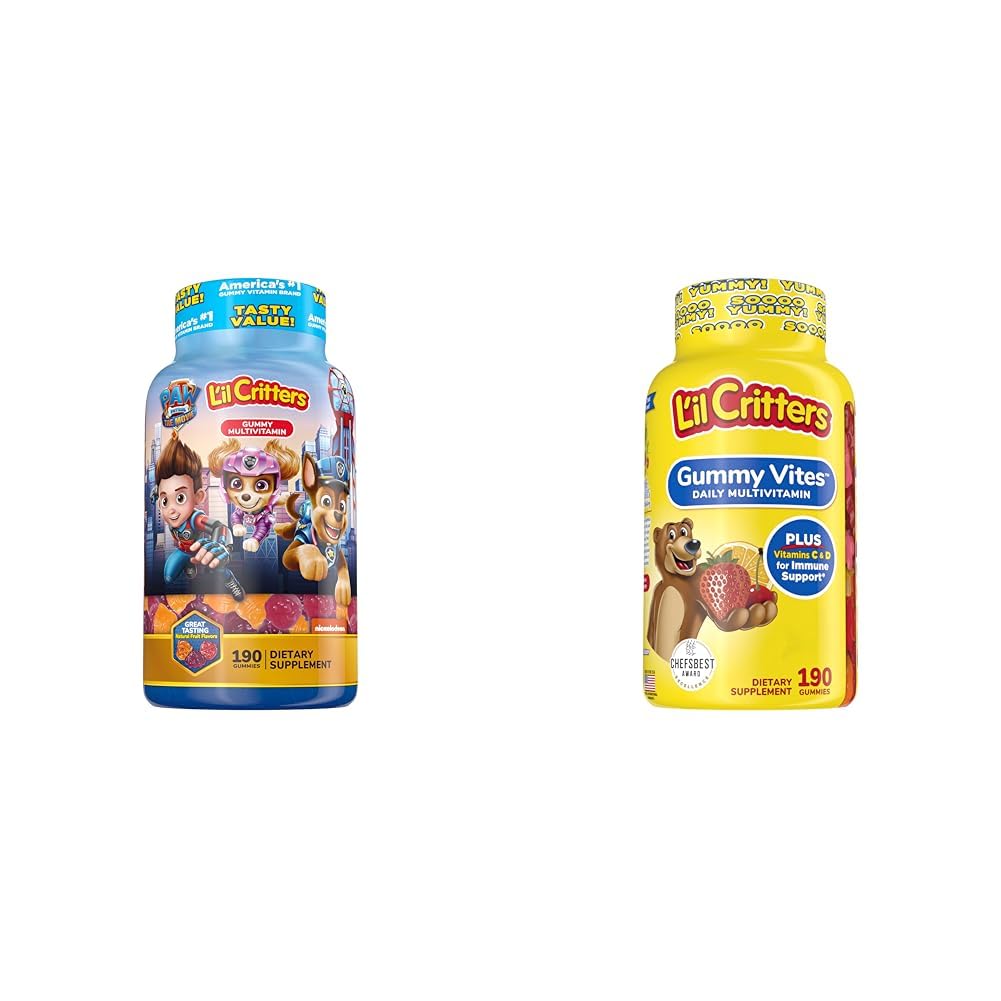L'il Critters Paw Patrol & Gummy Vites Kids Multivitamin Gummies, 190 Comte Cerise, Fraise, Orange, Ananas et Bleuets