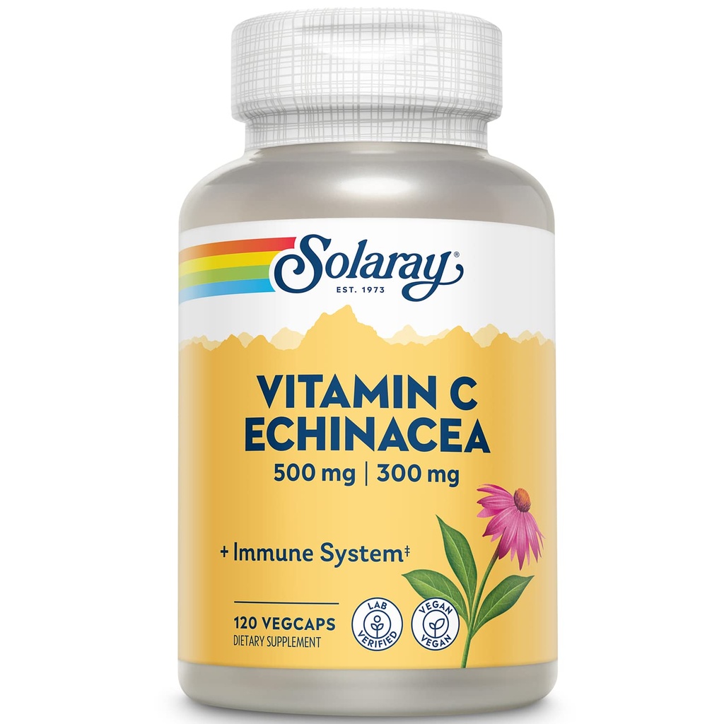 SOLARAY Vitamine C & Echinacea Root (soutien du système immunitaire sain) w/ 500 mg VIT C & 300 mg Echinacea Par Capsule (soutien du système immunitaire sain)