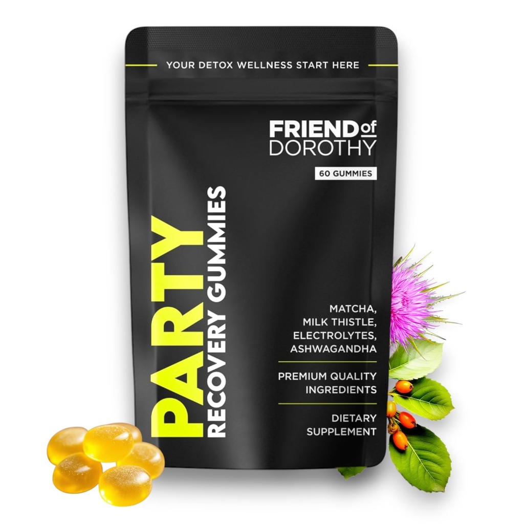 Party Recovery Gummis – Detox, Hydration & Energy Boost mit Elektrolyten & Matcha – Reduzieren Sie Brain Fog & Support Mood – 60 Gummis pro Pack