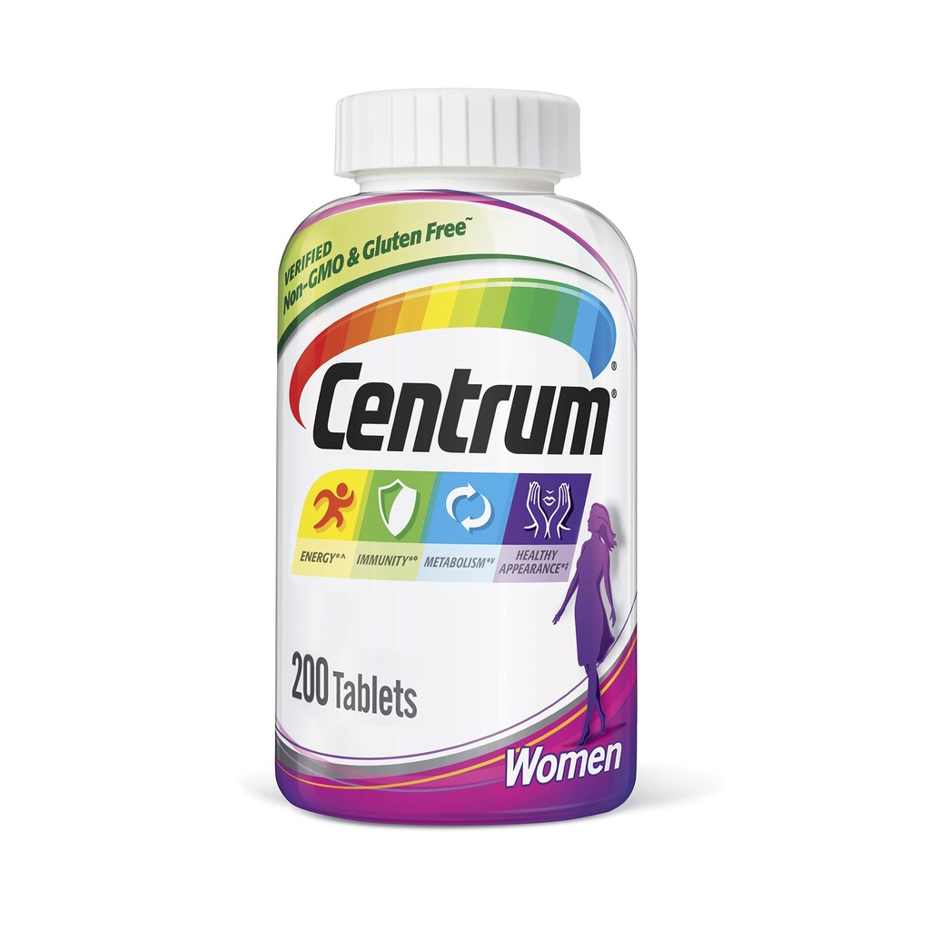 Comprimé multivitamine centrum pour femmes, supplément multivitamine/multiminérale avec fer, vitamines D3, B et antioxydants - 200 Compte