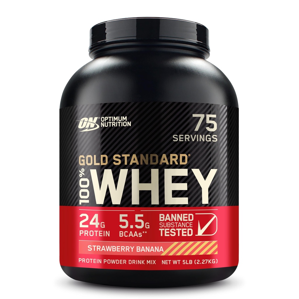 Optimum Nutrition Gold Standard 100% Whey Protein Pulver, Erdbeer Banana, 5 Pfund (Packaging May Vary)