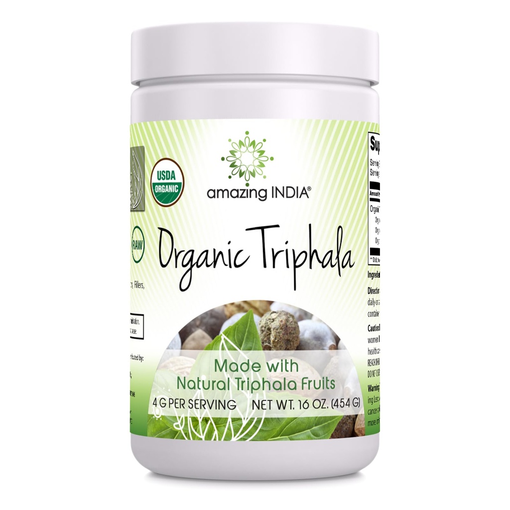 Amazing India Organic Triphala 16 Oz Powder | 113 Servings | Natural Herbal Supplement | Non-GMO | Gluten Free