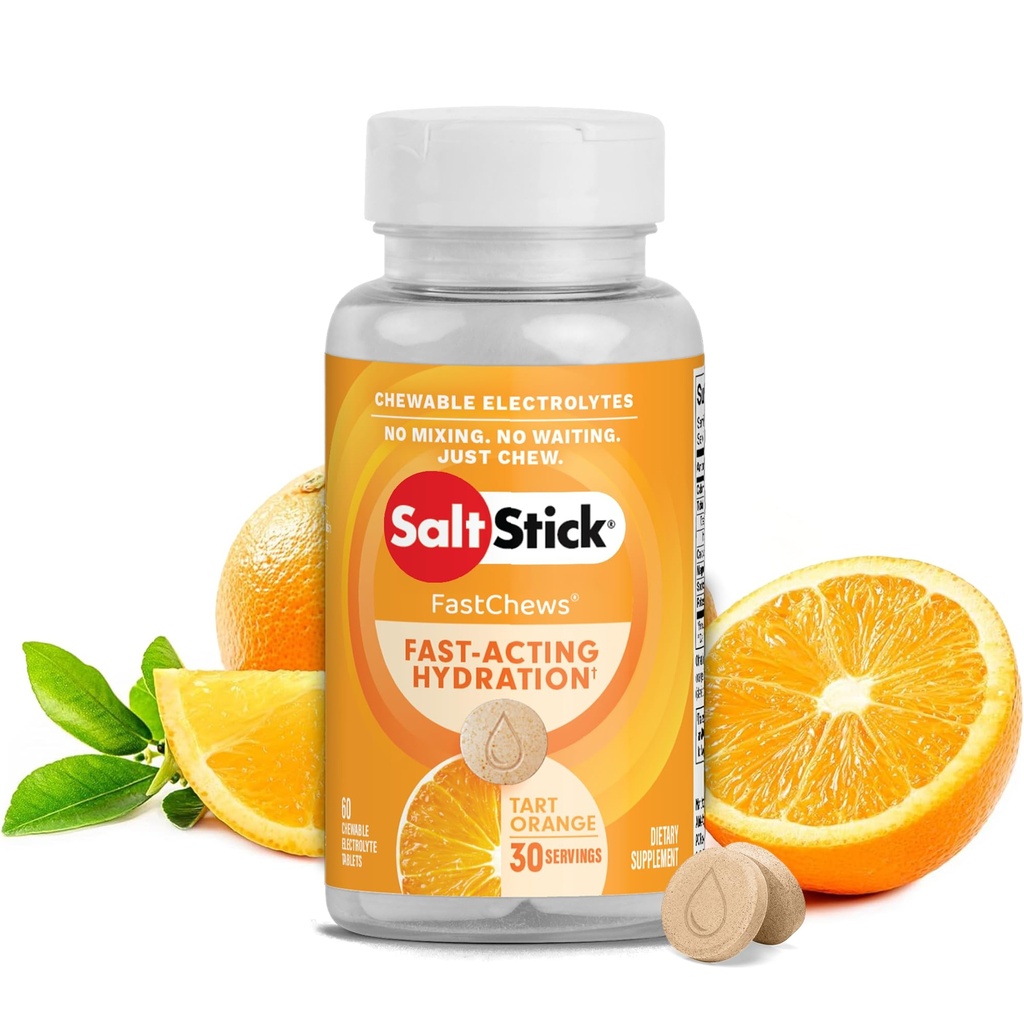 SaltStick Elektrolyt FastChews - 60 Orange Chewable Elektrolyt Tablets - Salztabletten für Läufer, Sport, Ernährung, Elektrolyte Chews - 60 Count Bottle