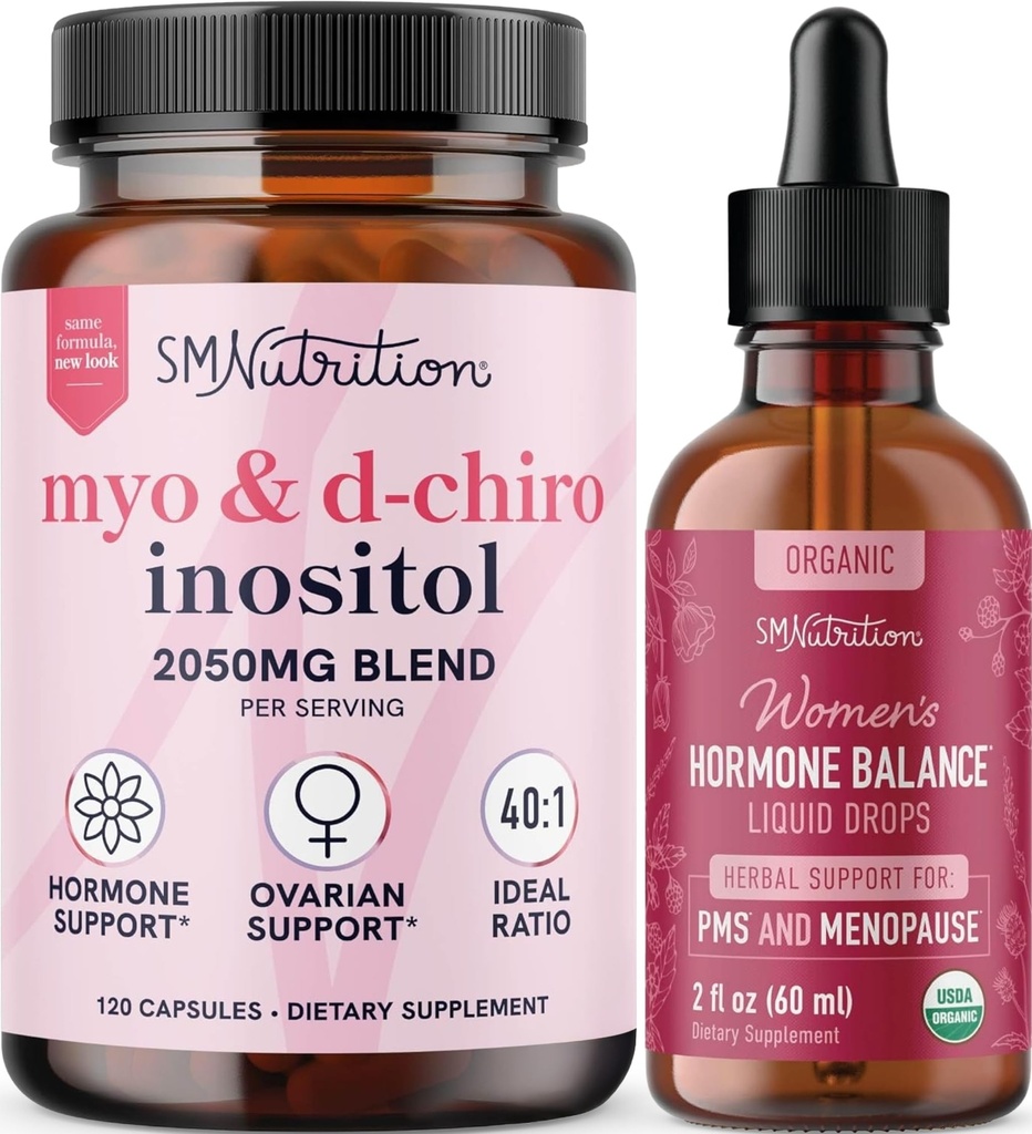 SMNutrition Kräuterhormon Balance Tincture & Myo-Inositol & D-Chiro Inositol | Hormon Balancing Bundle mit 40:1 (30 Servierungen) und Flüssige Cycle Unterstützung für Frauen (60 Servietten)