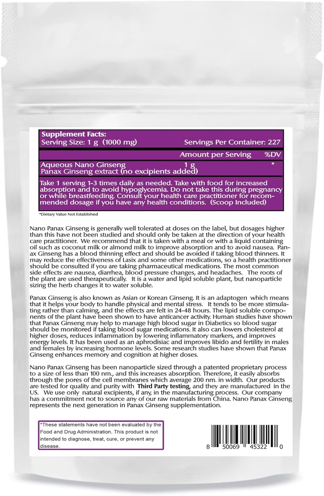One Planet Nutrition Nano Panax Ginseng Powder 8 oz (227 Servierungen), Korean Ginseng Extract, Nano for Enhanced Absorption, Boosts Energy & Stamina, Non-GMO, Vegan, Gluten Free