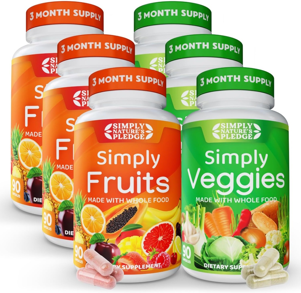 Einfach Nature's Pledge - Verpackt mit 42 verschiedenen Früchten & Gemüse - 3 Monate Liefer- Hergestellt mit ganzer Nahrung Superfoods - mit Aloe Vera – 100% Soy Free - 540 Kapseln