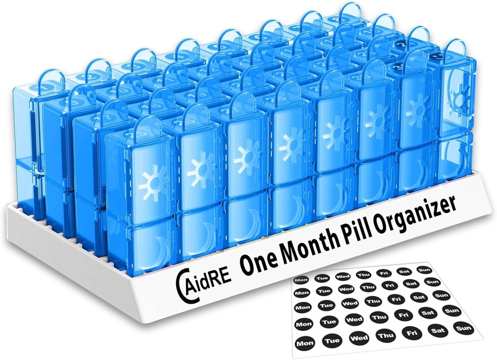 31 Tage Pille Organizer AM/PM – Monatliche Pille Box für Medikamente, Vitamine & Ergänzungen – Ein Monat 2 mal pro Tag Pille Fall, 4 Wochen täglich Pille Organizer, Blau