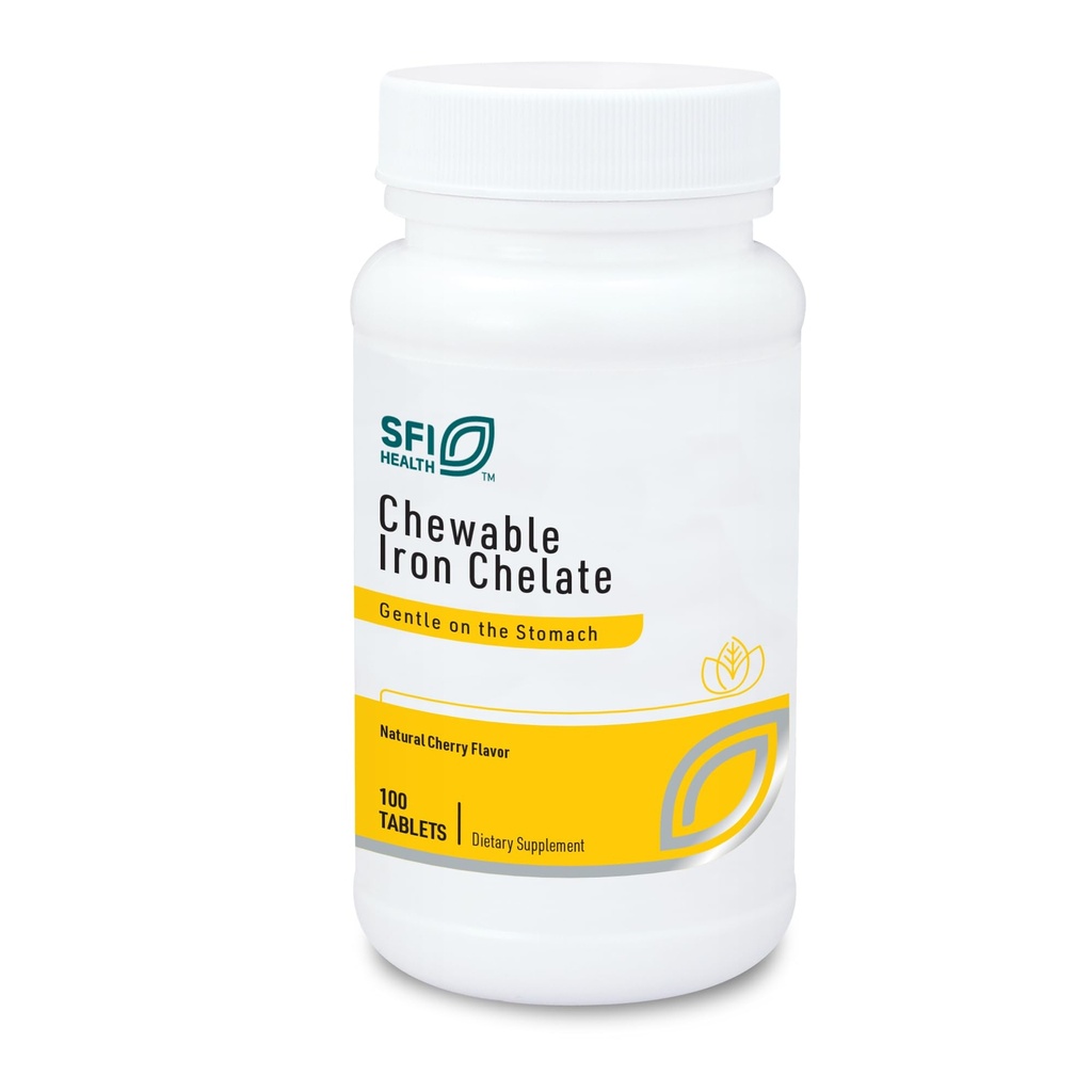 Klaire Labs SFI Santé Chelate de fer à croquer - 30 Milligrammes Fer élémentaire, facile sur l'estomac et hypoallergénique, saveur de cerise naturelle (100 comprimés)
