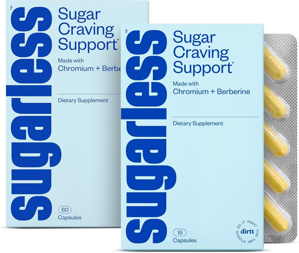 Sugarless Stop Sugar Cravings Supplement Bundle - Natürliche Craving Blocker mit Berberin, Chrom, CoQ10 & L-Theanin - 30 Count & 15 Count Travel Größen, Non-GMO & Gluten-Free