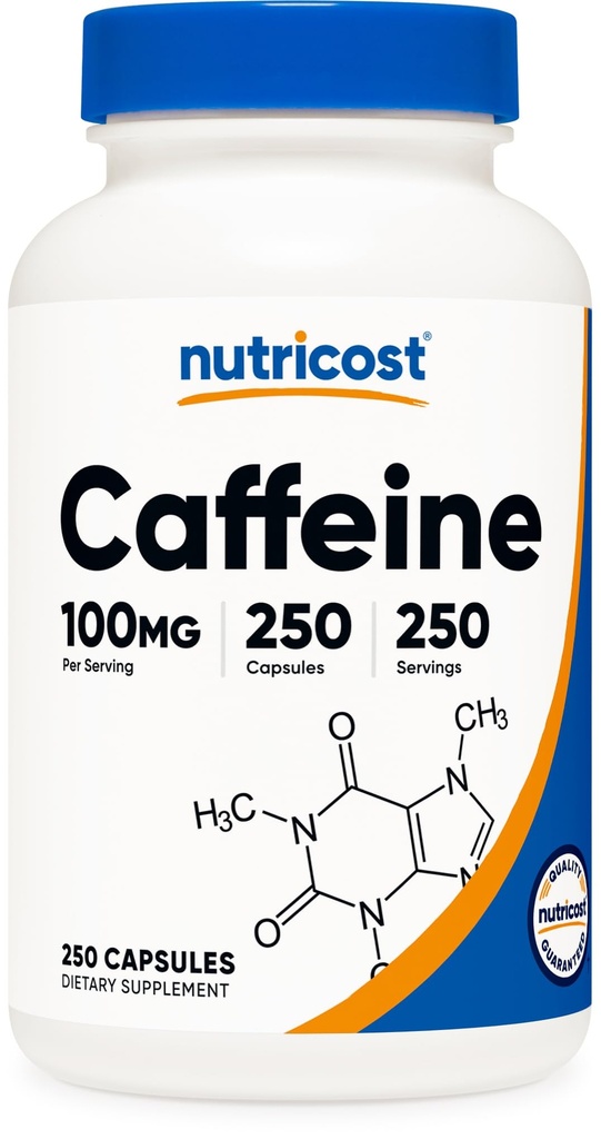 Nutricost Koffein Pillen 100mg pro Servierung, 250 Kapseln