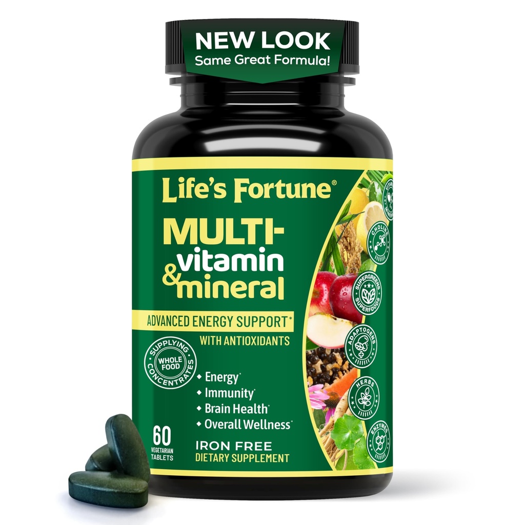 Multivitamines et minéraux 60 comprimés, toutes sources d'énergie naturelles fournissant des aliments entiers Concentrés, antioxydants, acides aminés, enzymes, minéraux traces et plus
