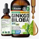 BIO KRAUTER Ginkgo Biloba Extract - Suppléments liquides Ginkgo Biloba pour cerveau - végétalien, sans alcool et sans sucre - 2 Fl Oz