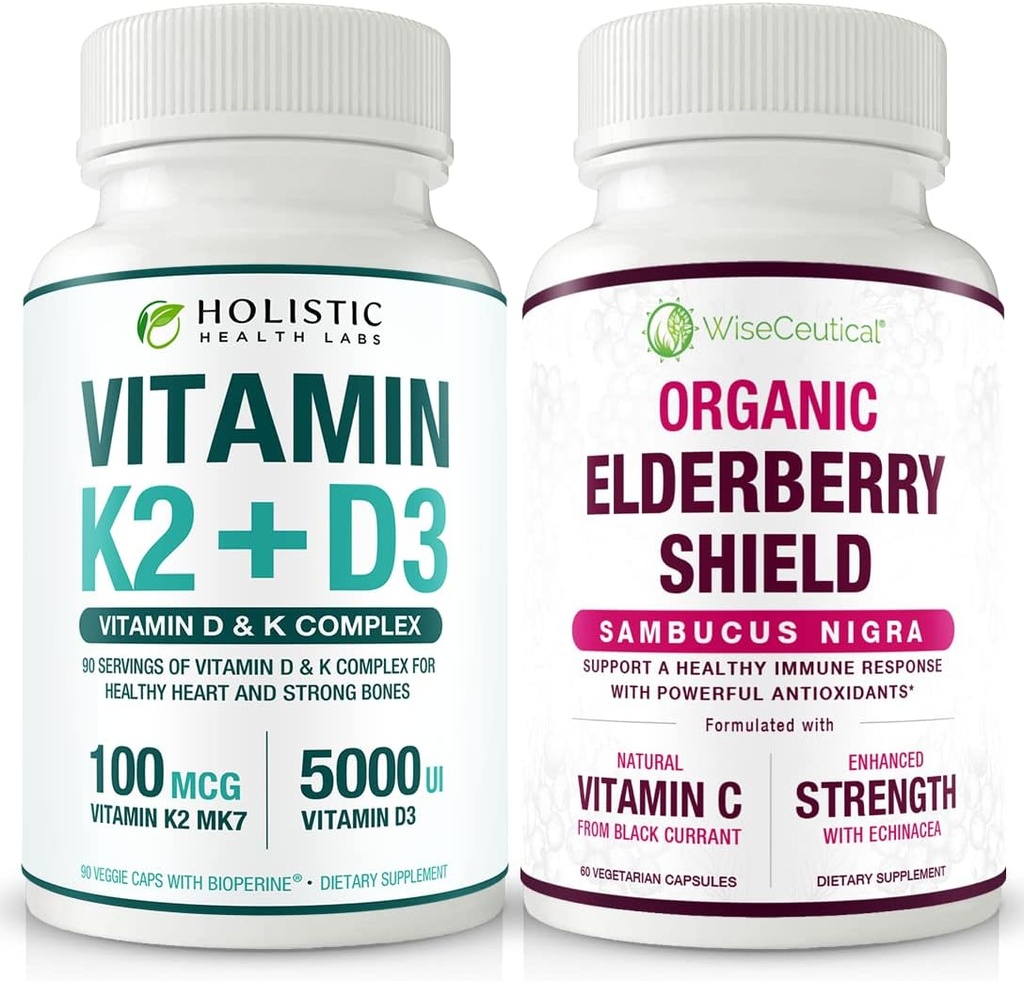 Max Absorption Vitamine K2 + D3 & Elderberry biologique avec Currant noir et Echinacea