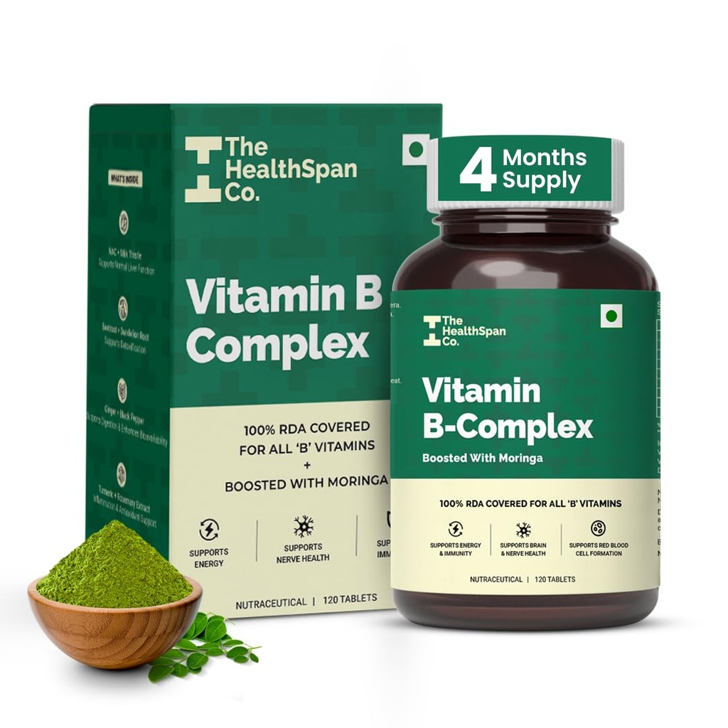 The Healthspan Co. Vitamin B-Complex with Moringa - 120 Vegetarian Tablets