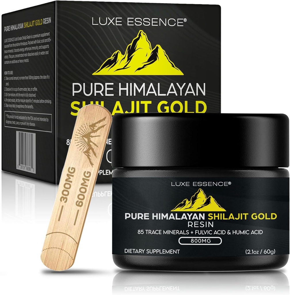 Pure Himalayan Organic Shilajit Resin | 800mg Potency Gold Grade | Natürliche Quelle von Fulvic Acid & Trace Minerals | Plant-Based | Non-GMO | 60g